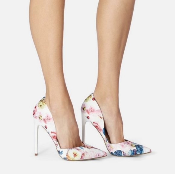 JustFab Shoes - JUSTFAB "Zoe" d'Orsay White Floral High Heels